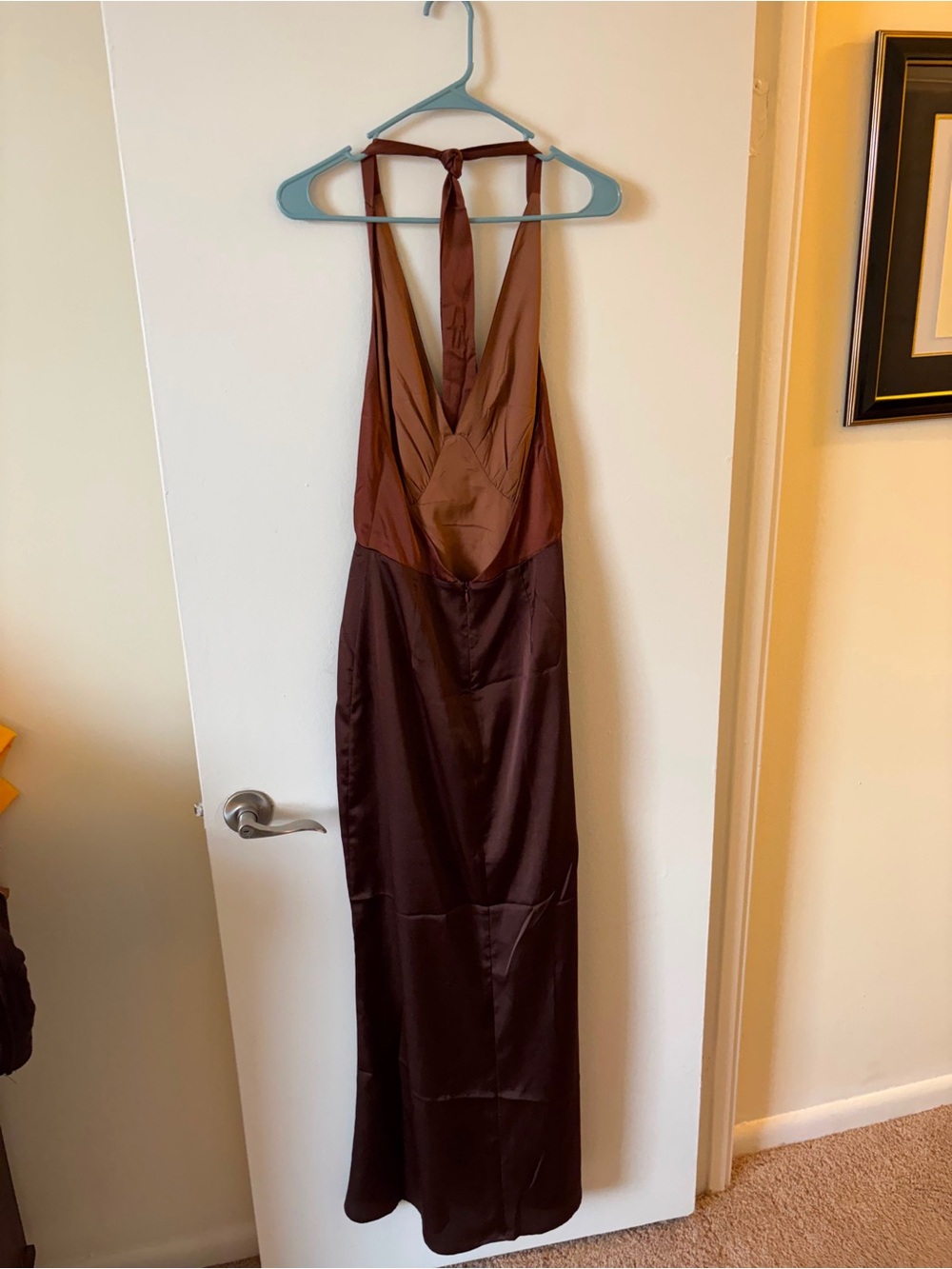 The wolf gang Elegant Brown Satin Halter Maxi Dress